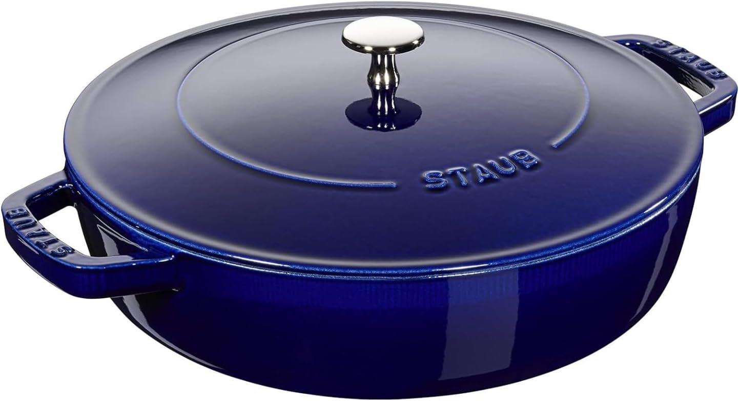 Staub Braisers Chistera Yağmur Efektli Kapaklı Döküm Tencere, 28 cm, Mavi