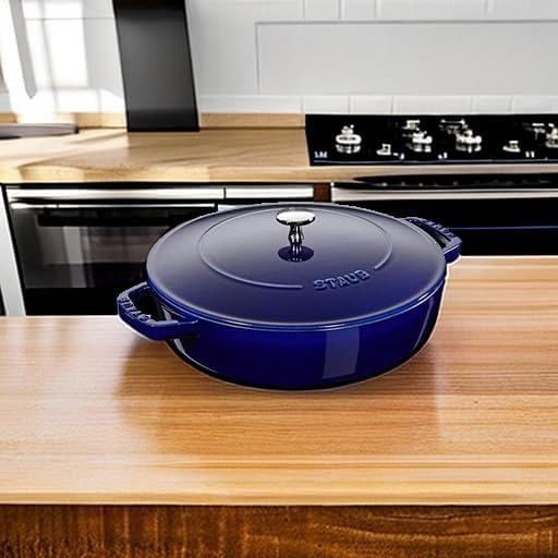 Staub Braisers Chistera Yağmur Efektli Kapaklı Döküm Tencere, 28 cm, Mavi - Görsel 4