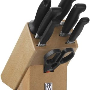 Zwilling Four Star 8 Parça Blok Bıçak Seti Doğal Ahşap Bloklu, Paslanmaz Çelik Ve Ahşap, Siyah